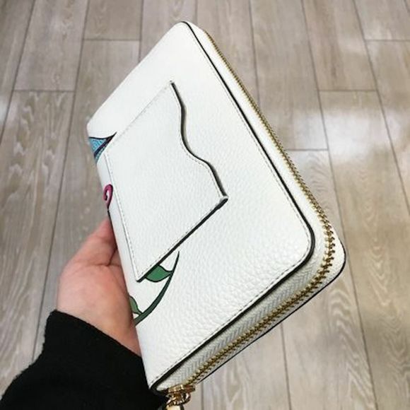 Tory Burch Thea Applique Continental Leather Wallet White Floral Zip Purse NEW - Picture 3 of 9